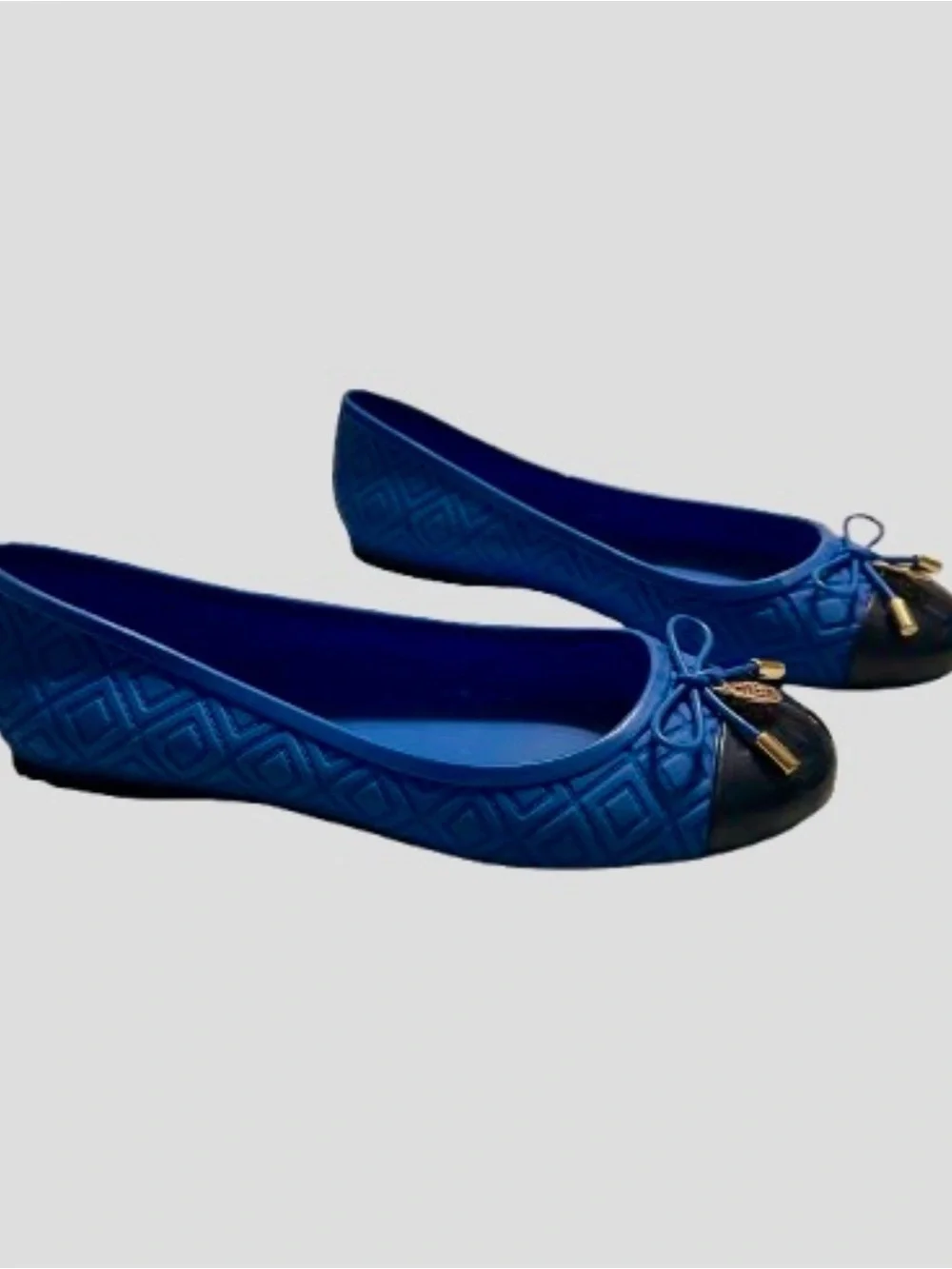 Tory Burch Royal Blue Ballet Flats with Black Cap-Toe and Gold Logo